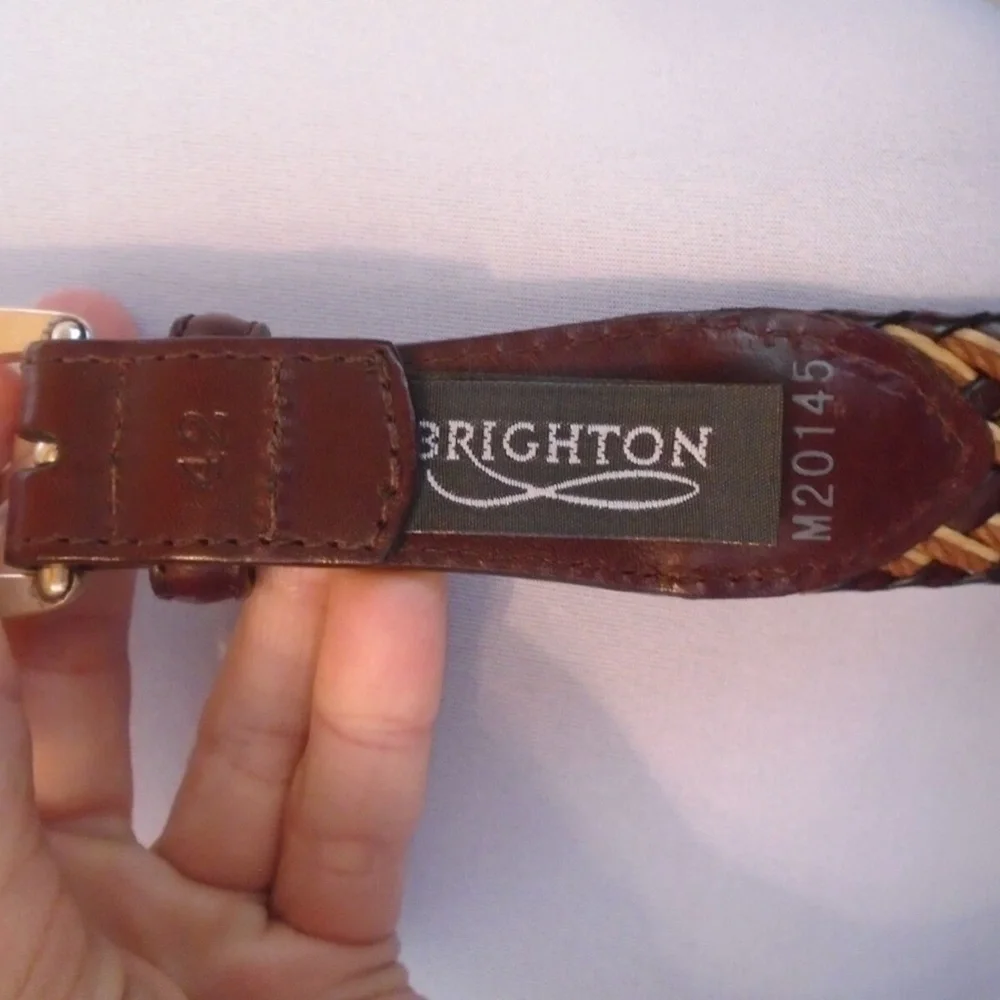 Vintage Brighton Woven Brown and Tan/s LEATHER with Silver Hardware Buckle sz 42